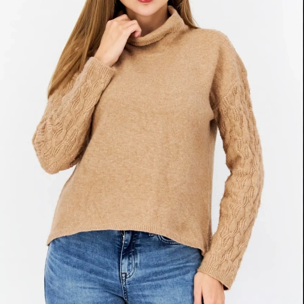 Calvin Klein Women’s Cozy Tan Drop Sleeve Cowlneck Sweater | Size M